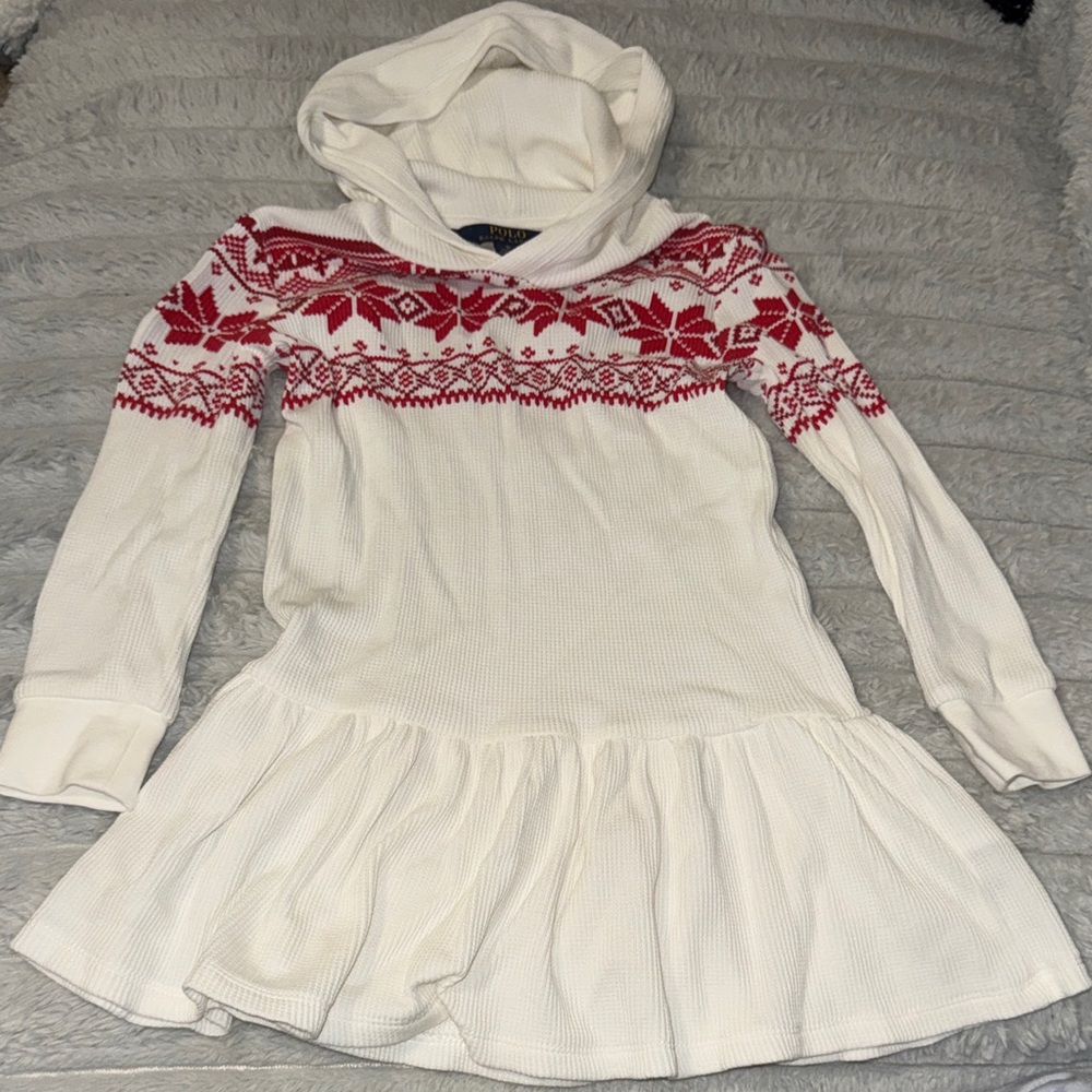 Polo by Ralph Lauren White Dress with Red Pattern